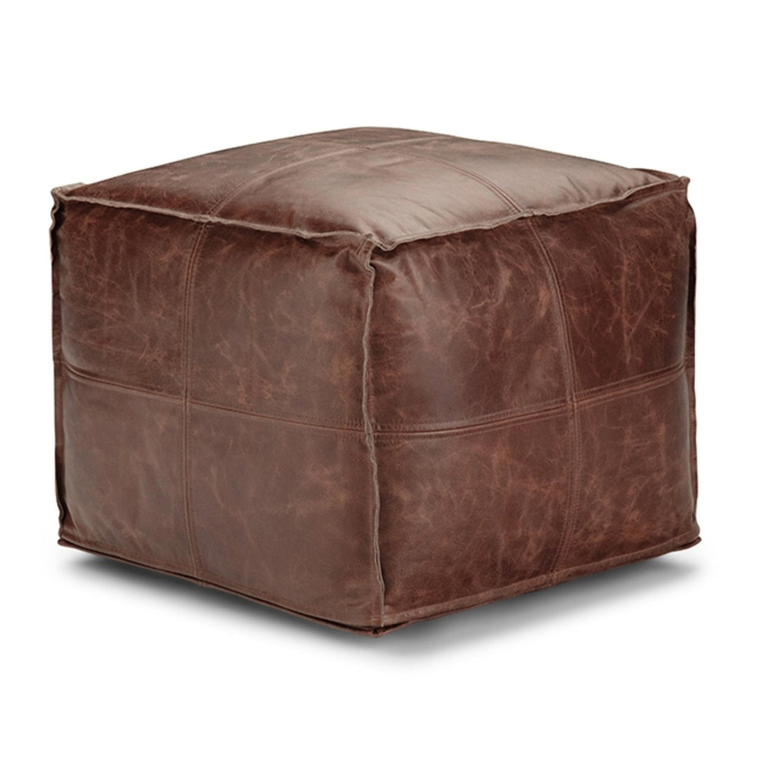 Sheffield Square Pouf Genuine Buffalo Leather Distressed Upholstered Ottoman Image 2