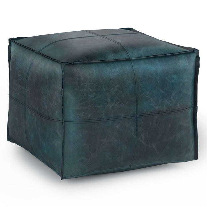 Sheffield Square Pouf Genuine Buffalo Leather Distressed Upholstered Ottoman Image 3