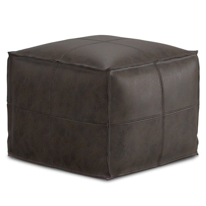 Sheffield Square Pouf Genuine Buffalo Leather Distressed Upholstered Ottoman Image 4