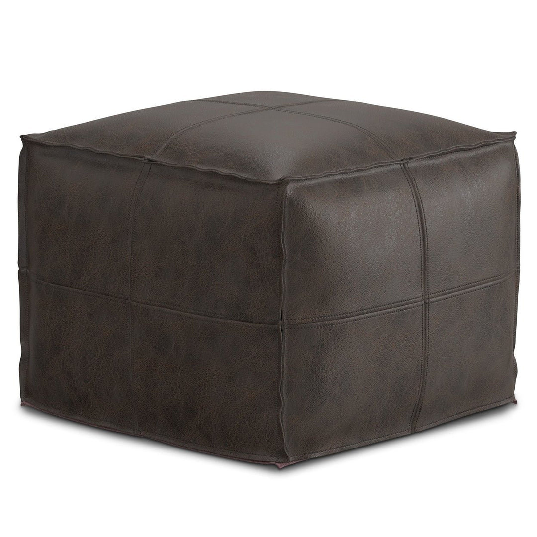 Sheffield Square Pouf Genuine Buffalo Leather Distressed Upholstered Ottoman Image 1