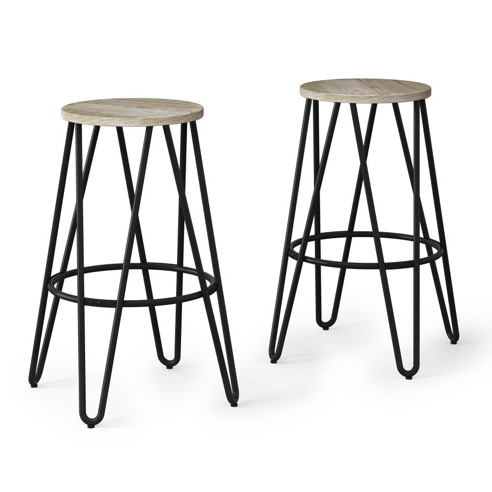 Simeon 26 inch Metal Counter Height Stool with Wood Seat (Set of 2) Image 2