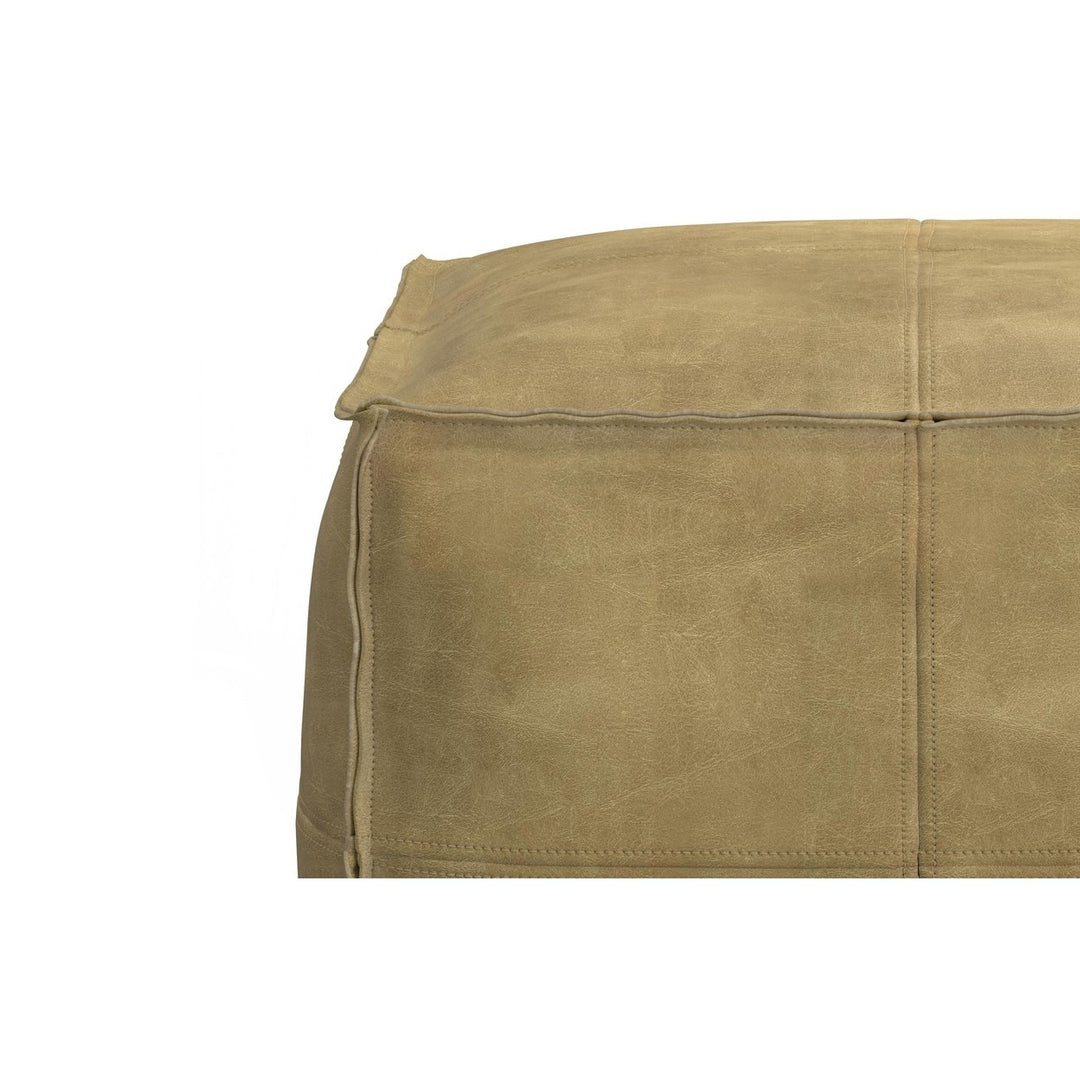 Sheffield Square Pouf Genuine Buffalo Leather Distressed Upholstered Ottoman Image 10