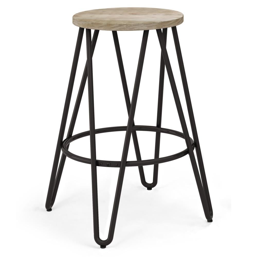 Simeon Counter Stool Industrial Style Solid Wood Seat Black Hairpin Legs 24" H Image 1