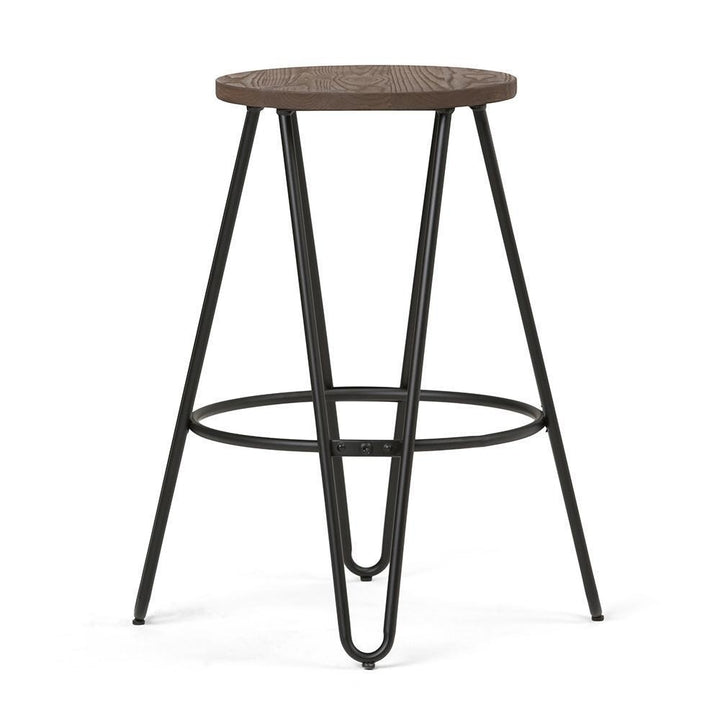 Simeon Counter Stool Industrial Style Solid Wood Seat Black Hairpin Legs 24" H Image 4