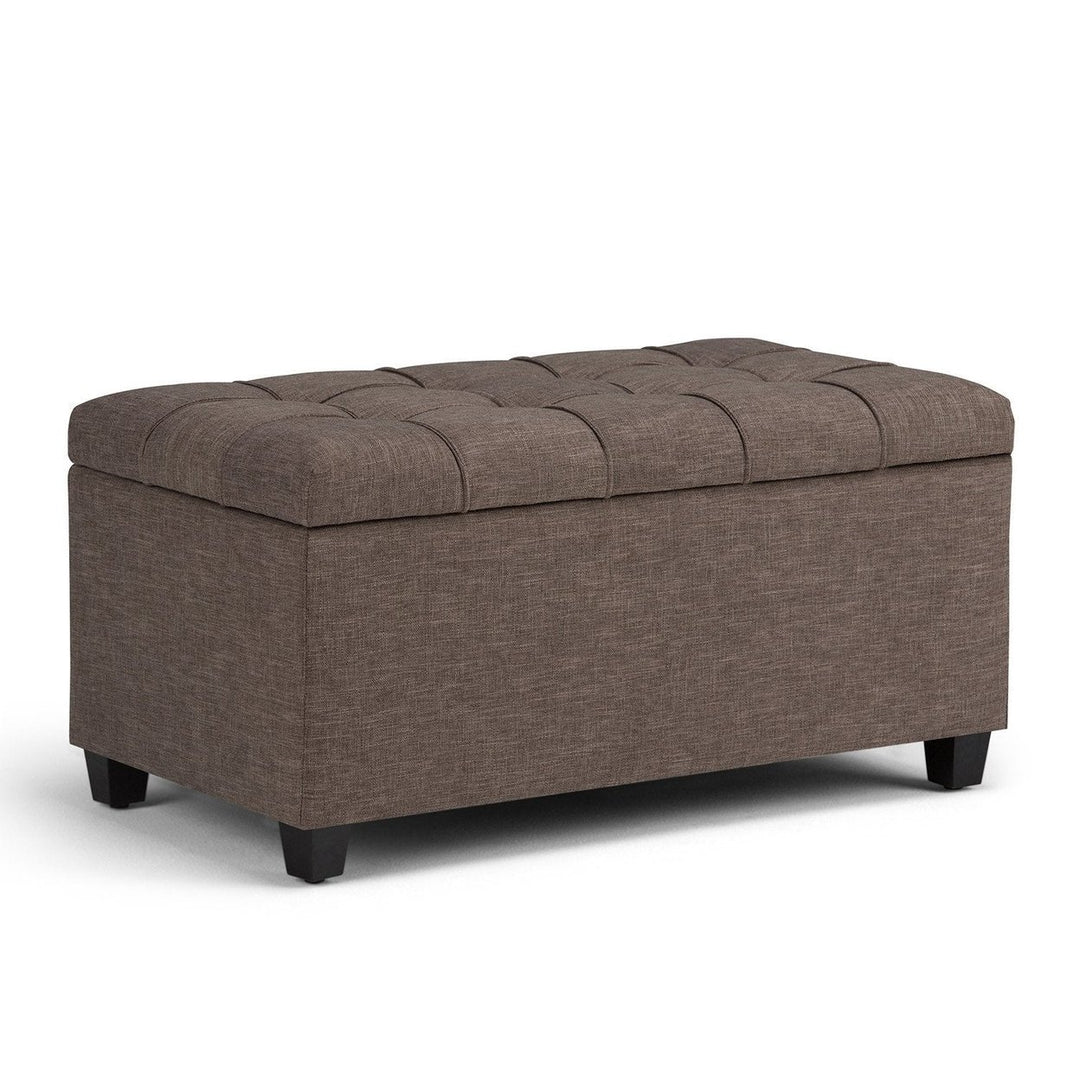 Sienna Storage Ottoman in Linen with Interior Storage 33.5x18x16.5 inches Image 1