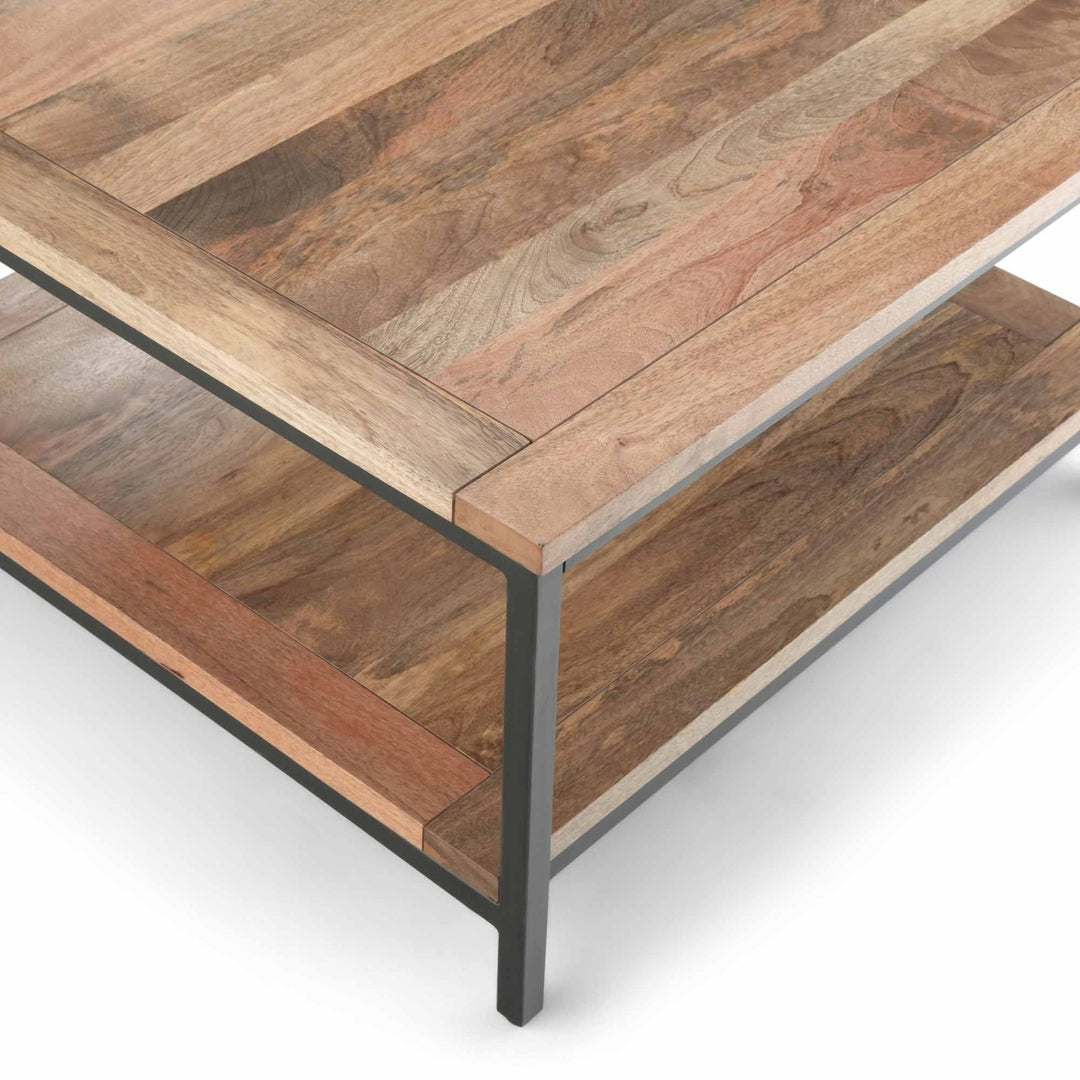 Skyler Square Coffee Table Mango Wood 34in Modern Industrial Metal Base Image 6