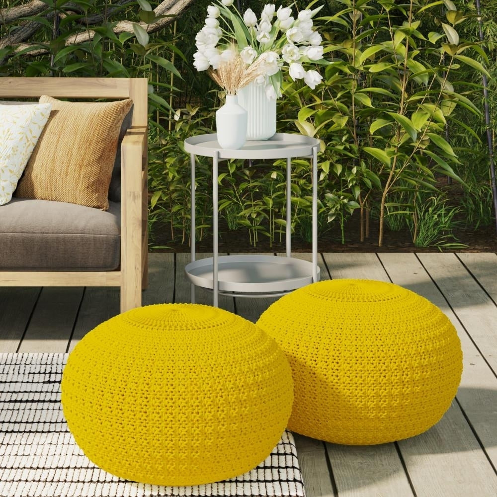 Sonata Round Knitted Pouf Indoor Outdoor 20in Water UV Resistant Durable Fabric Image 9