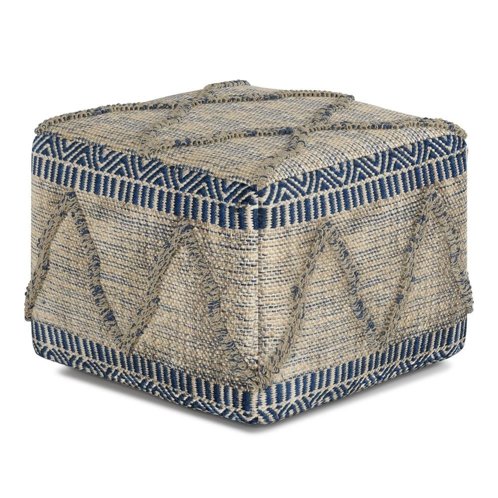 Sweeney Square Pouf Handwoven Wool Cotton 18x18 Accent Footstool Multi-Functional Image 2