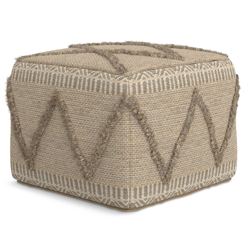 Sweeney Square Pouf Handwoven Wool Cotton 18x18 Accent Footstool Multi-Functional Image 2