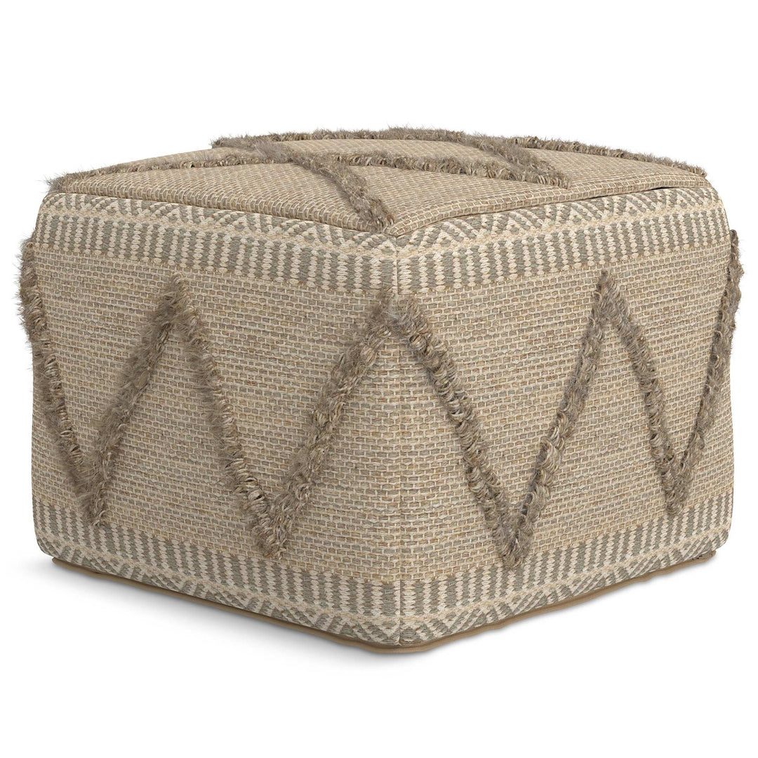 Sweeney Square Pouf Handwoven Wool Cotton 18x18 Accent Footstool Multi-Functional Image 3