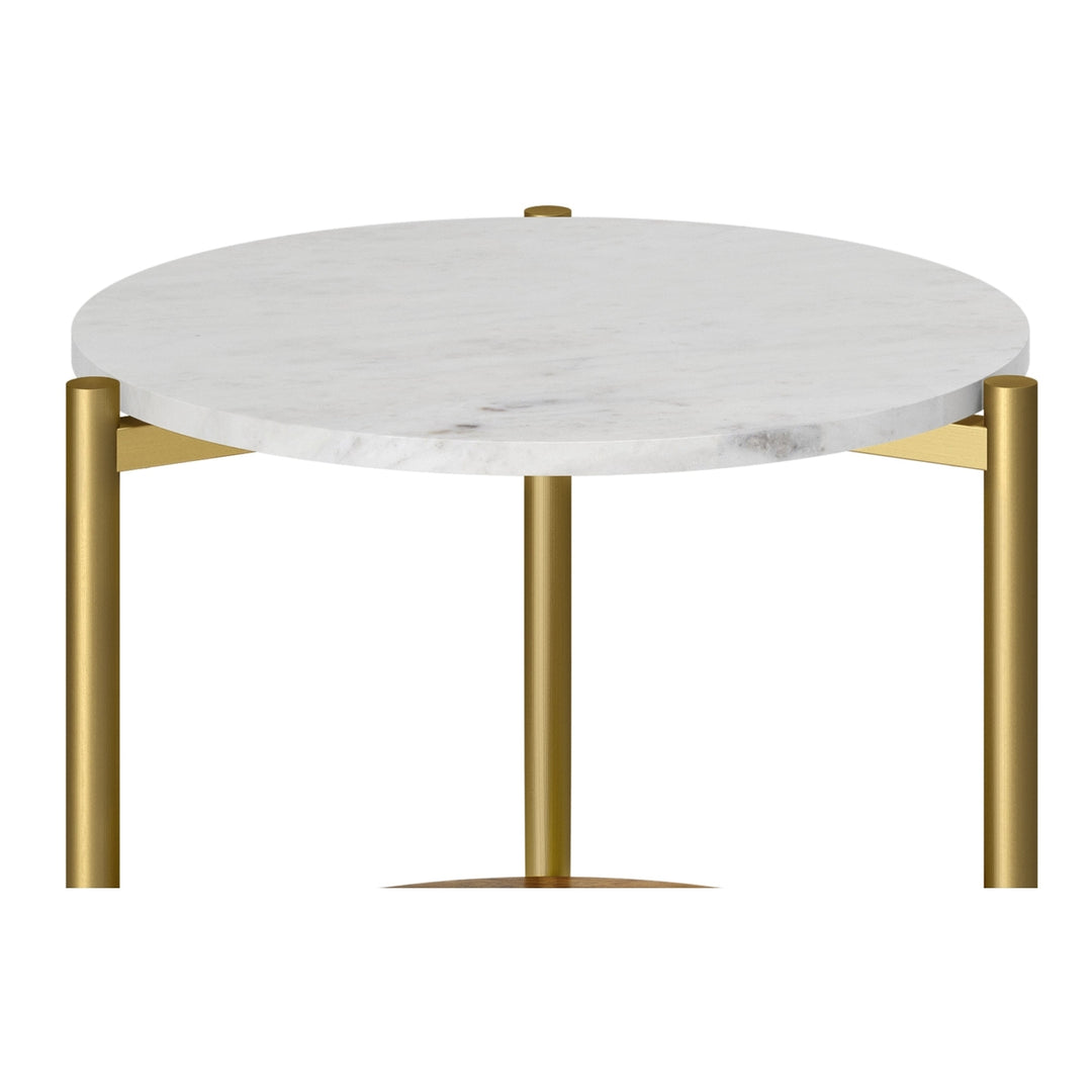 Wagner Round Marble and Wood Side Table with Metal Frame Acacia Shelf Image 4