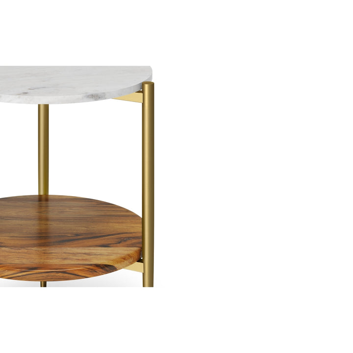 Wagner Round Marble and Wood Side Table with Metal Frame Acacia Shelf Image 5