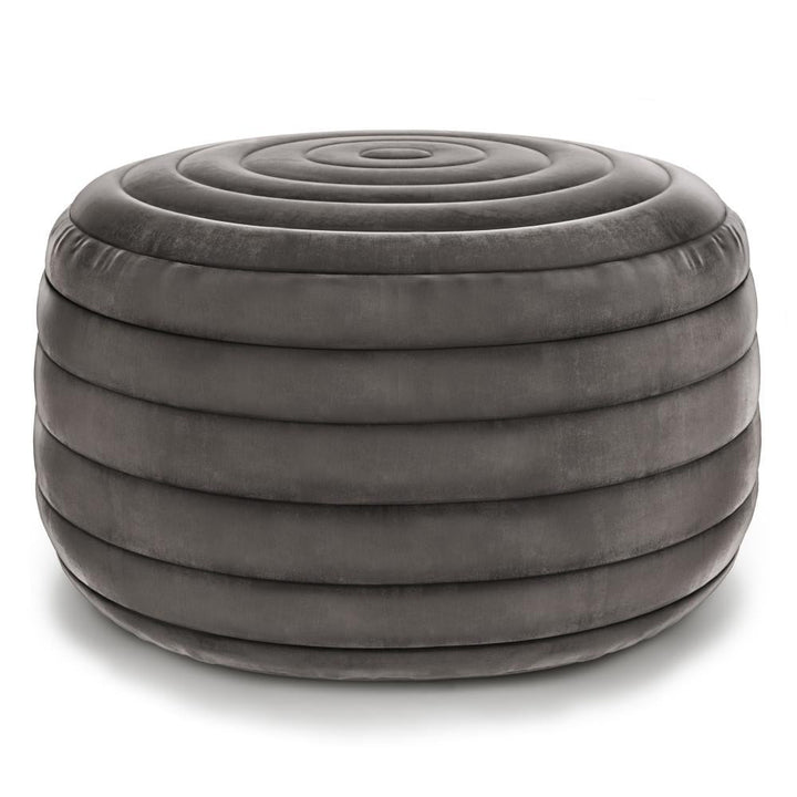 Vivienne Round Pouf Velvet Ottoman 20in Durable Handcrafted Multi-Functional Accent Image 1