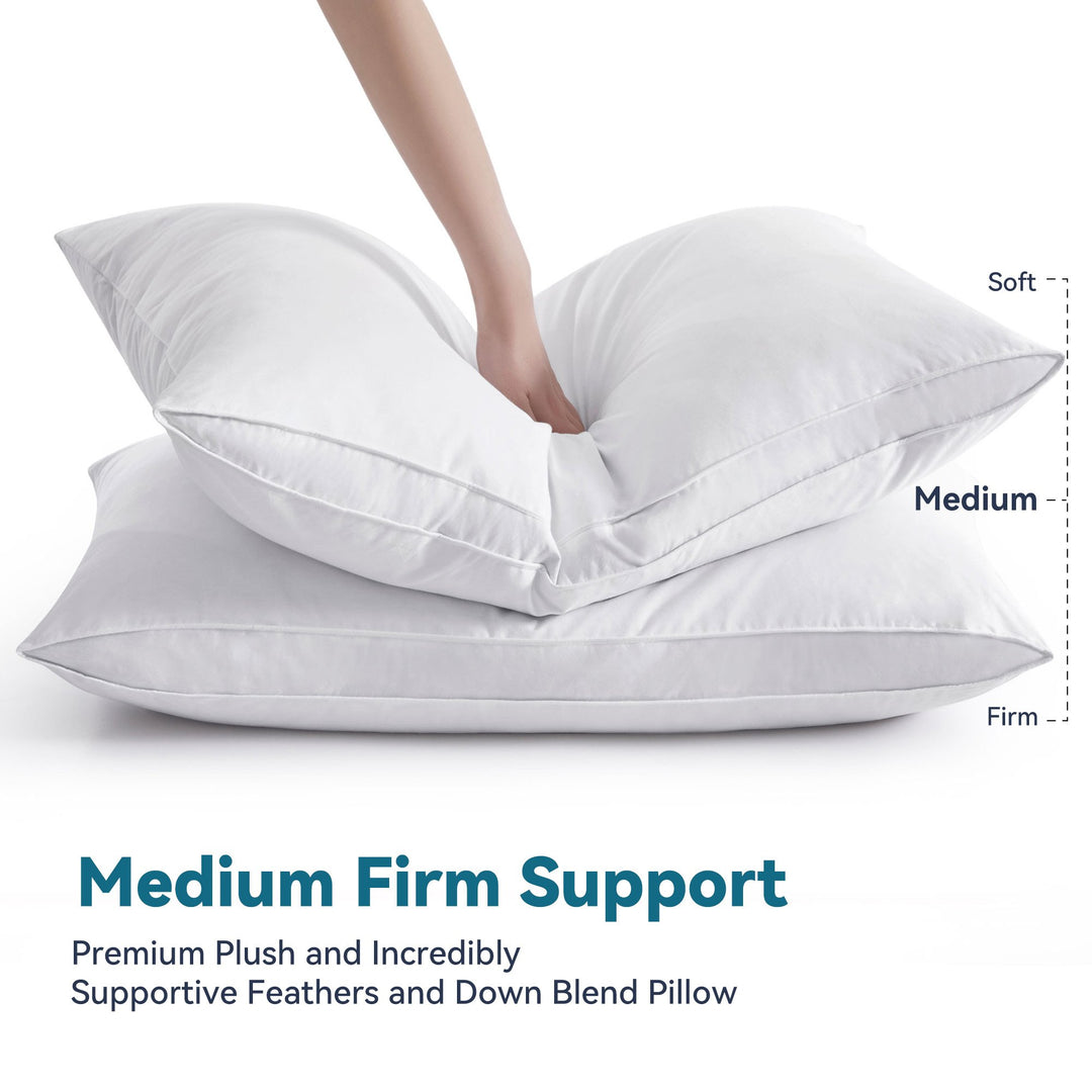 Medium Firm Feather Down Pillows, Luxury 2 Pack Gusseted Goose Feather Pillows Image 4
