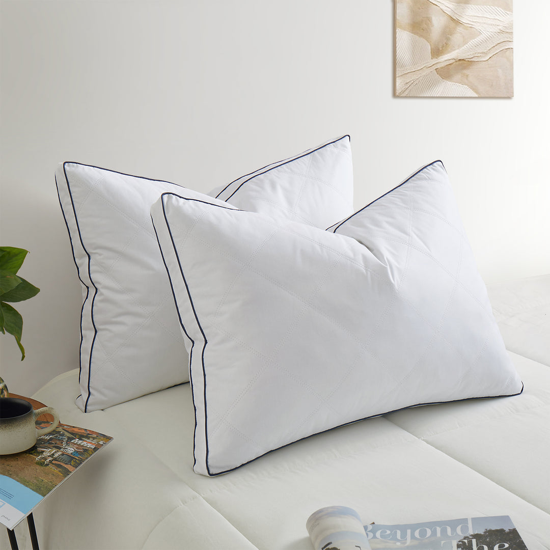 Puredown 2 Pack Medium Support Goose Feather and Down Gusset Pillows Navy Image 1