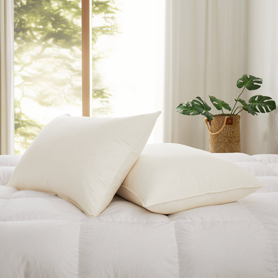 Organic Cotton Goose Down Feather Pillows, Pillow-in-pillow, Dual layer Sleeping Pillow Set of 2 Image 1