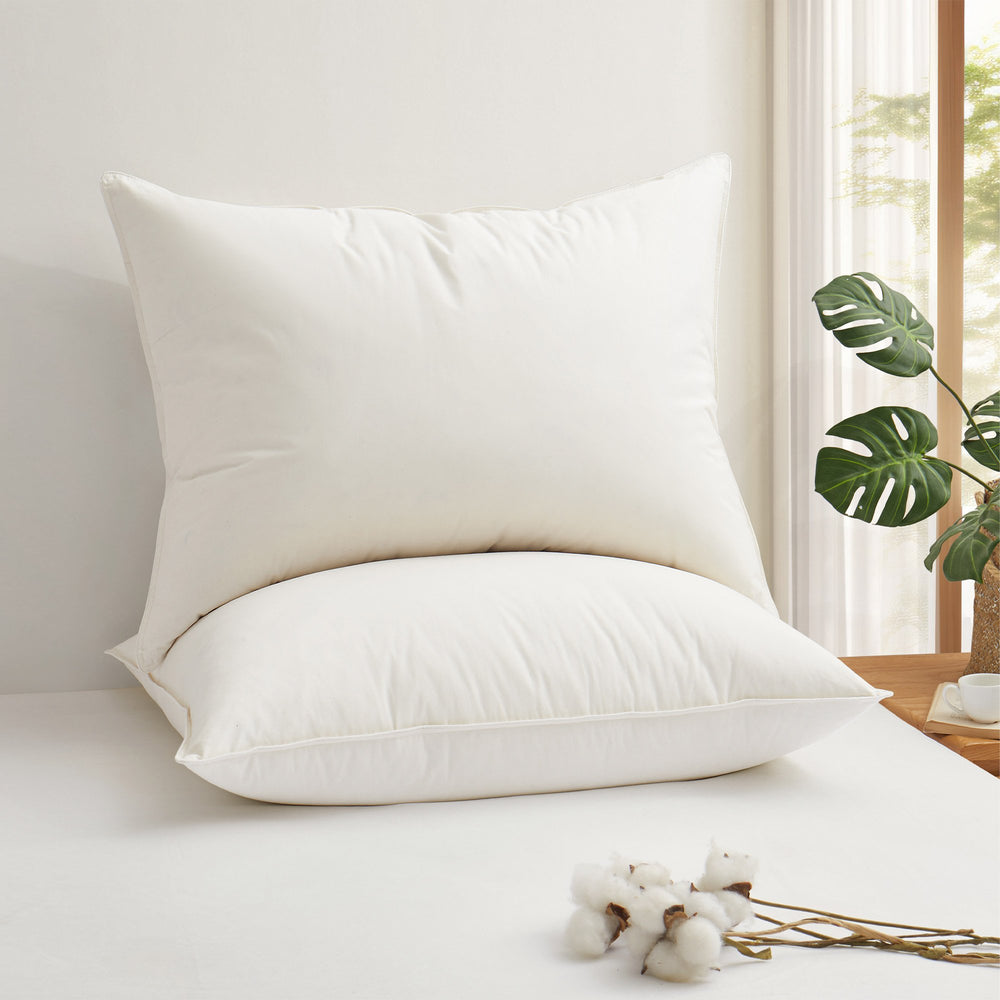Organic Cotton Goose Down Feather Pillows, Pillow-in-pillow, Dual layer Sleeping Pillow Set of 2 Image 2