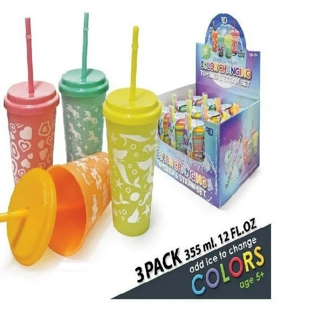 Color Changing Tumbler and Straw Set 12 oz Kids Drinkware 3-Pack Reusable Image 2