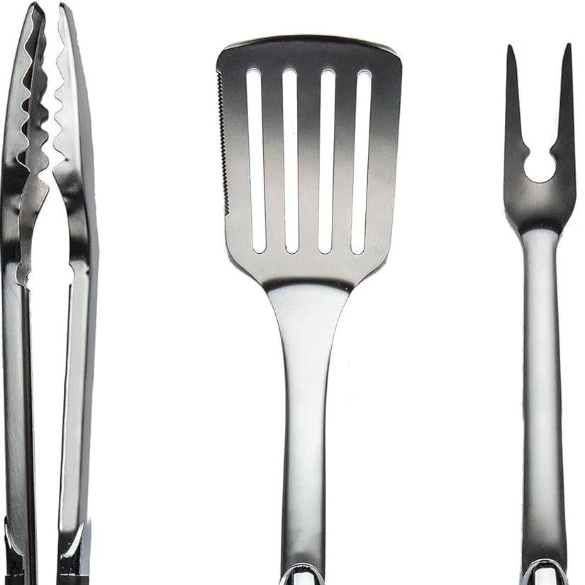 3-Piece Stainless Steel Barbecue Tool Set with Tongs Fork and Spatula Image 3