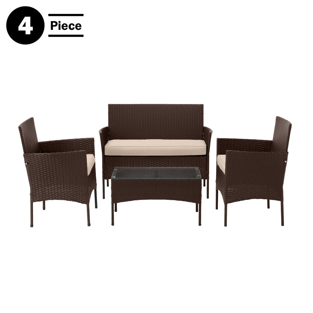 4-Piece Patio Furniture Set - Rattan Outdoor Couch, 2 Patio Chairs, and Table Combo - Cushioned Deck, Pool, or Porch Image 2
