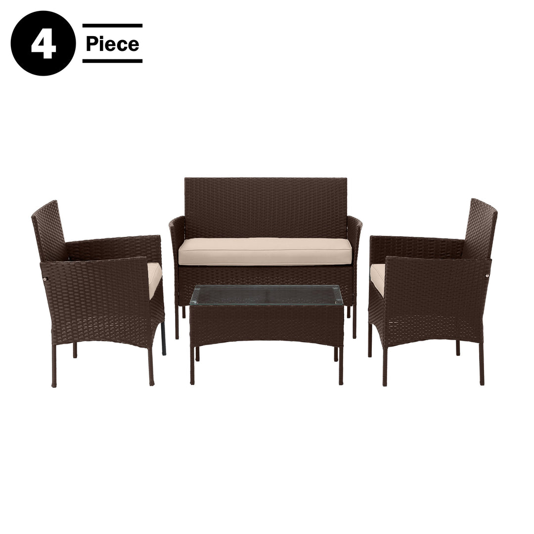 4-Piece Patio Furniture Set - Rattan Outdoor Couch, 2 Patio Chairs, and Table Combo - Cushioned Deck, Pool, or Porch Image 1