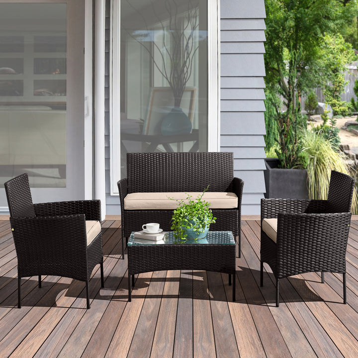 4-Piece Patio Furniture Set - Rattan Outdoor Couch, 2 Patio Chairs, and Table Combo - Cushioned Deck, Pool, or Porch Image 7