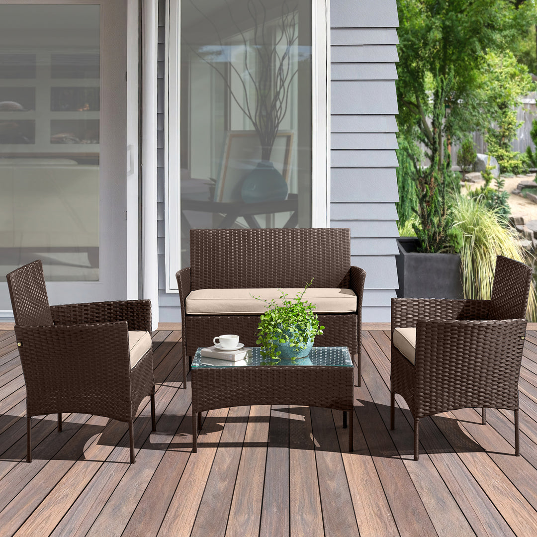 4-Piece Patio Furniture Set - Rattan Outdoor Couch, 2 Patio Chairs, and Table Combo - Cushioned Deck, Pool, or Porch Image 8