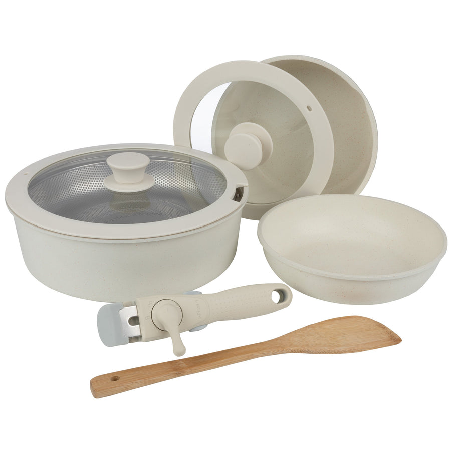8-Piece Pots and Pans Set - Nonstick Cookware Set with Detachable Handle, Lids, Spatula, and Steam Pan - Kitchen Image 1