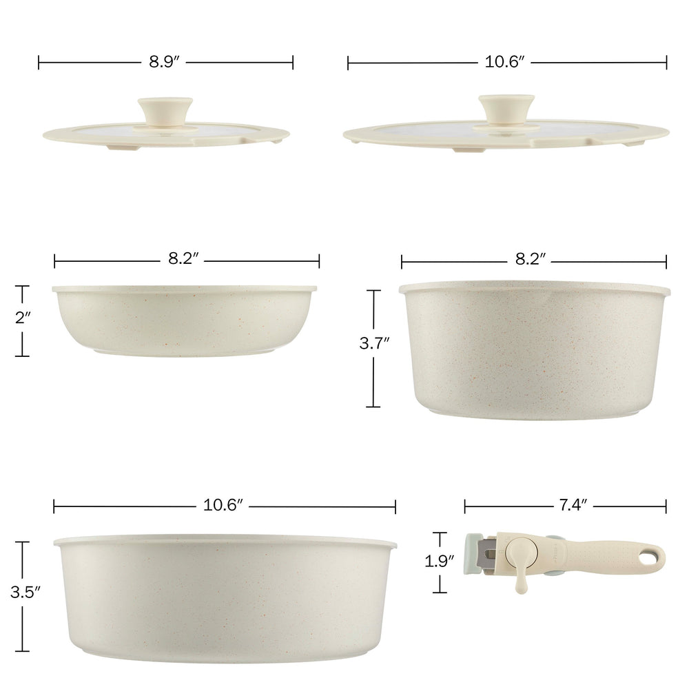 8-Piece Pots and Pans Set - Nonstick Cookware Set with Detachable Handle, Lids, Spatula, and Steam Pan - Kitchen Image 2