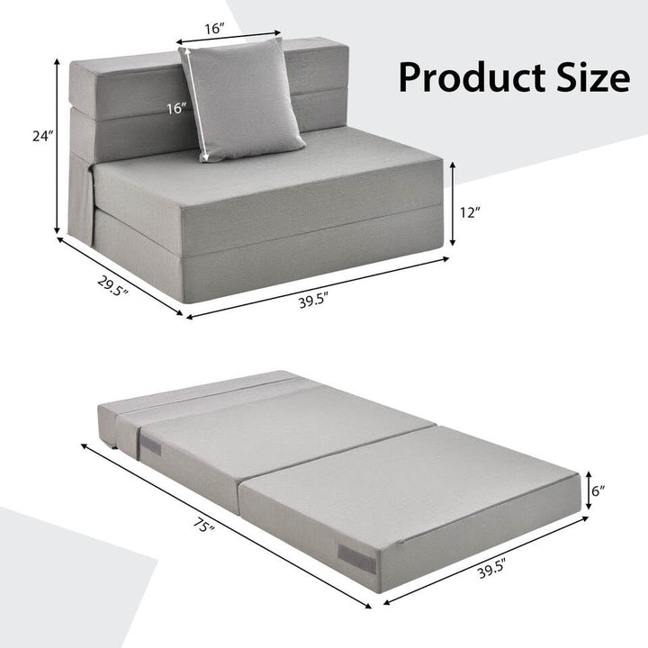 Folding Mattress with Pillow 6 Inch Tri-fold Sofa Bed w/ High-Density Foam Image 2