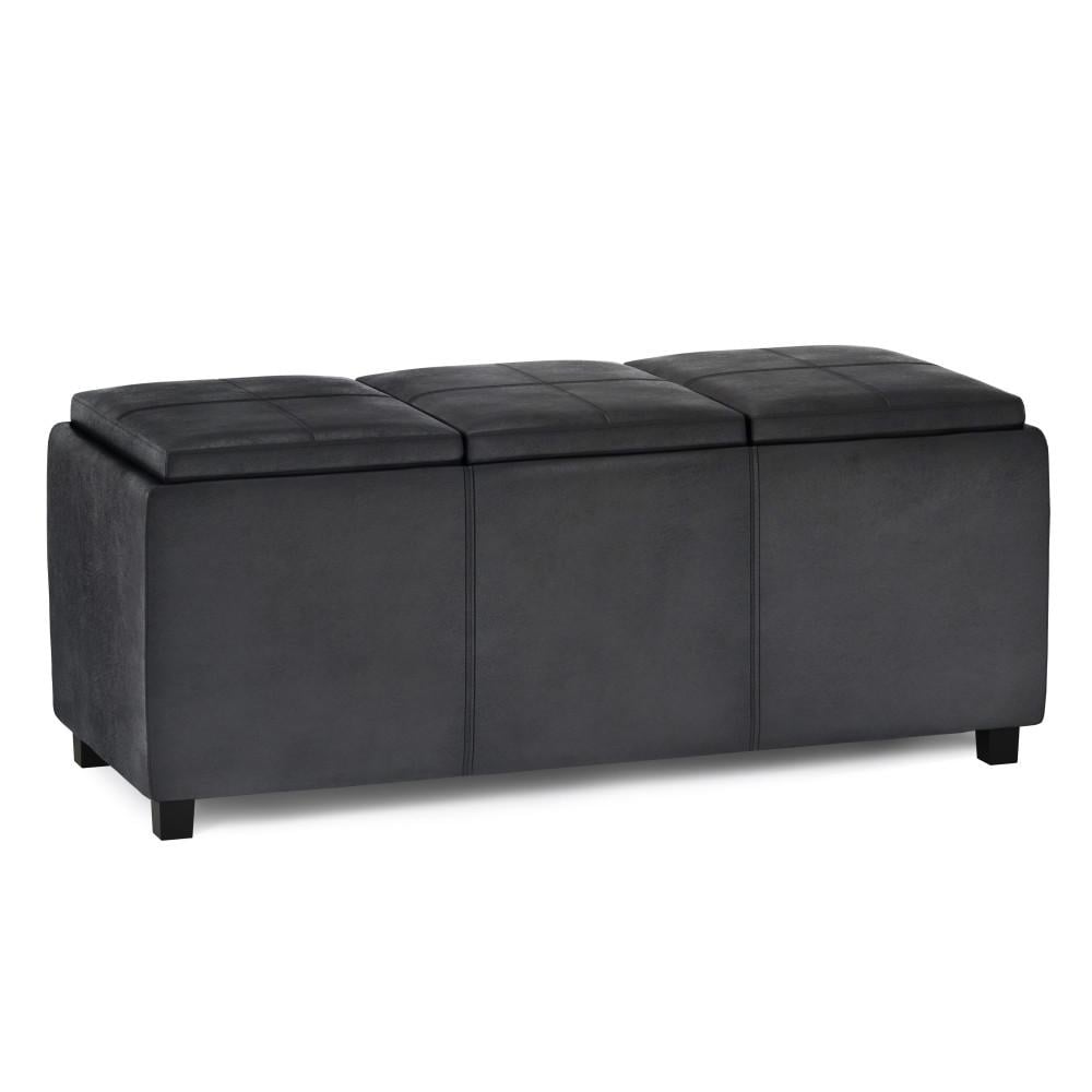 Avalon Ottoman Extra Large Distressed Vegan Leather Storage 3 Serving Trays Image 2