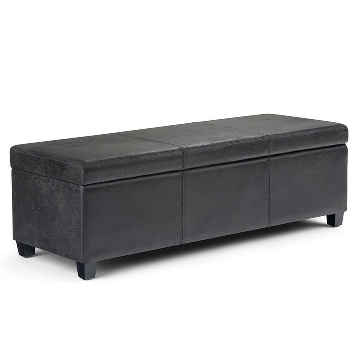 Avalon Storage Ottoman Distressed Vegan Leather 48 Inch Rectangular Bench Image 1