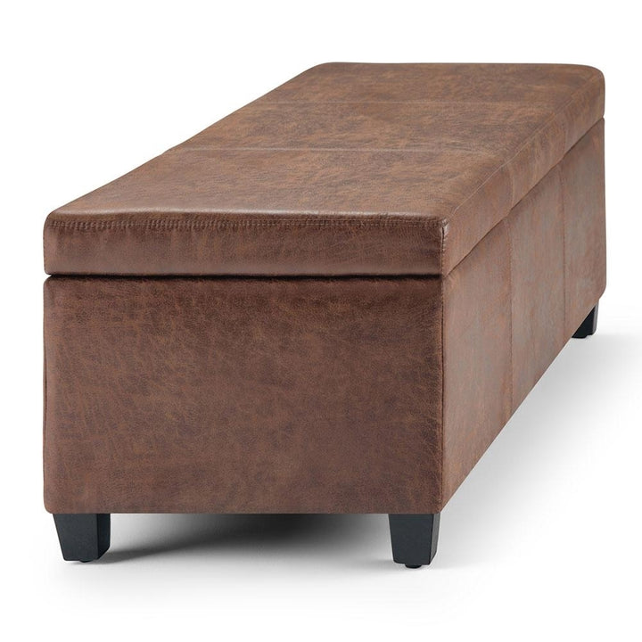 Avalon Storage Ottoman Distressed Vegan Leather 48 Inch Rectangular Bench Image 10