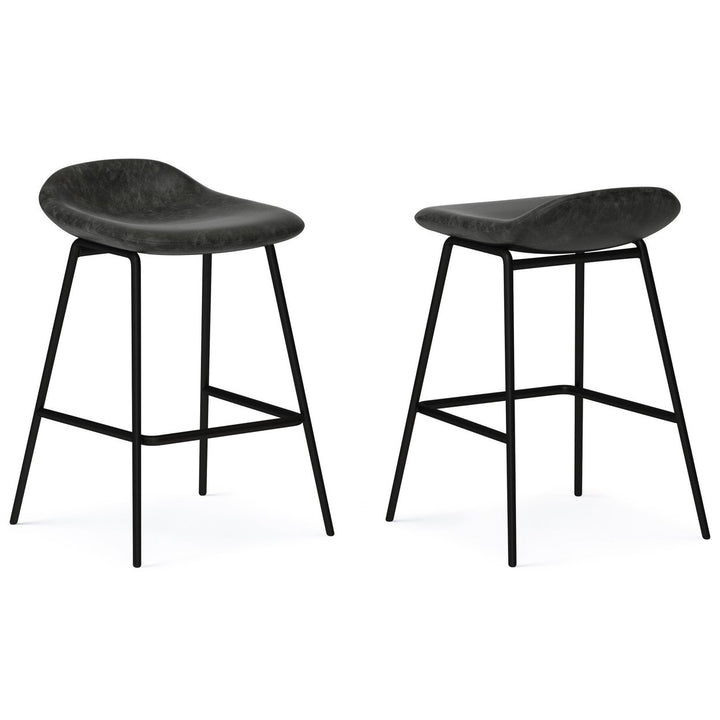 Dafney Set of 2 Counter Height Stools Durable Fabric Padded Seat Steel Legs Image 2