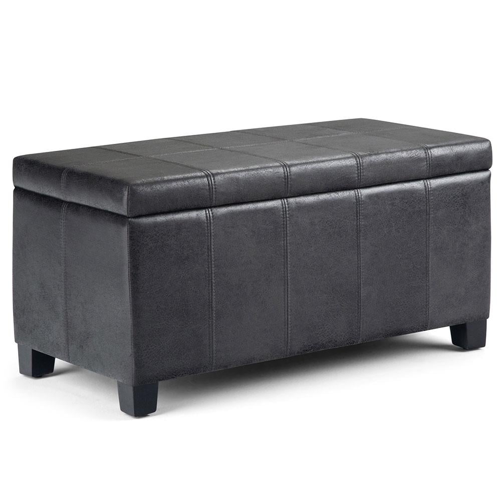 Dover Storage Ottoman Distressed Vegan Leather 36in Rectangular Storage Seat Image 1