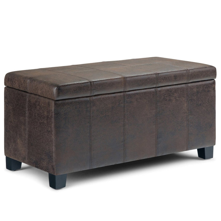 Dover Storage Ottoman Distressed Vegan Leather 36in Rectangular Storage Seat Image 1