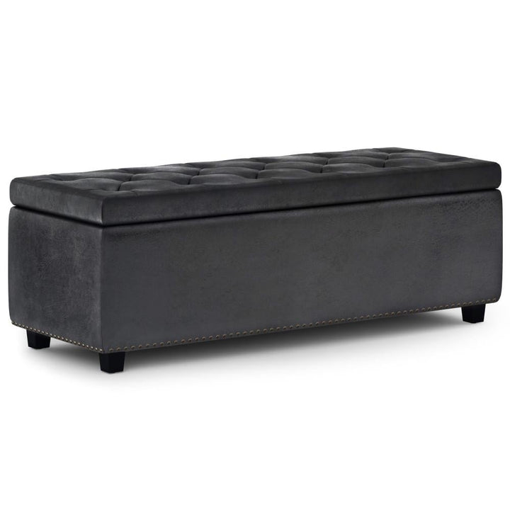 Hamilton Storage Ottoman Distressed Vegan Leather Large Rectangular Bench Image 1