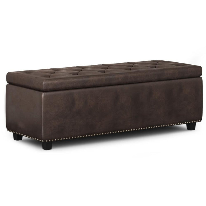 Hamilton Storage Ottoman Distressed Vegan Leather Large Rectangular Bench Image 1