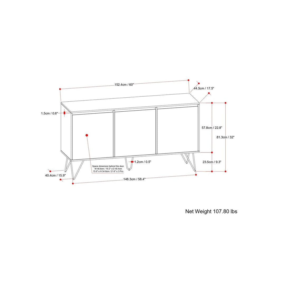 Hunter 3 Door Sideboard Buffet Solid Mango Wood Modern Industrial Style Image 11