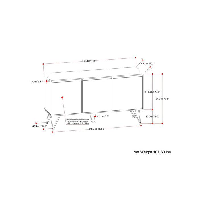 Hunter 3 Door Sideboard Buffet Solid Mango Wood Modern Industrial Style Image 11