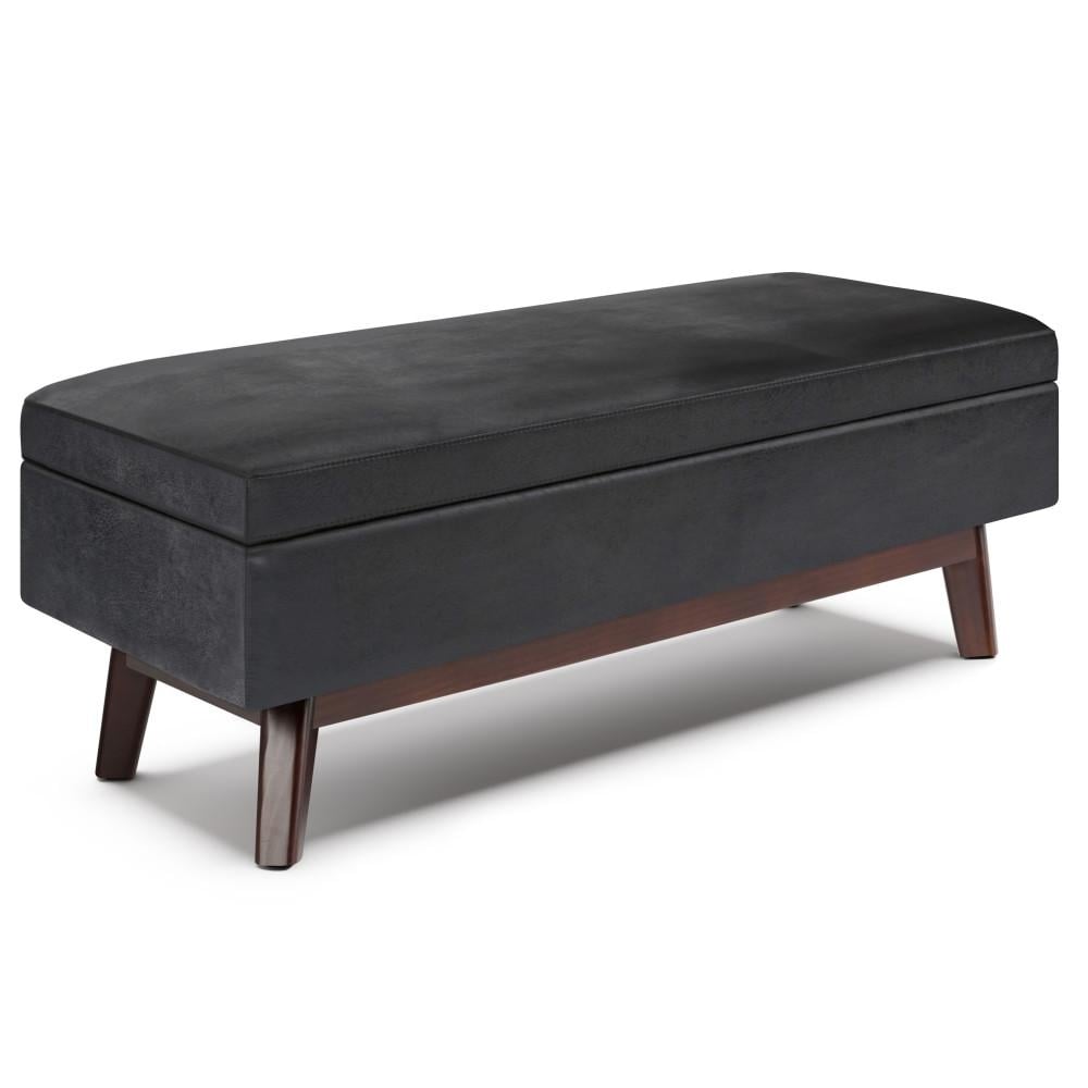 Owen Rectangular Ottoman Storage in Distressed Vegan Leather 48" Mid Century Design Image 2