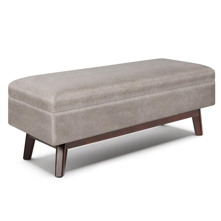 Owen Rectangular Ottoman Storage in Distressed Vegan Leather 48" Mid Century Design Image 3