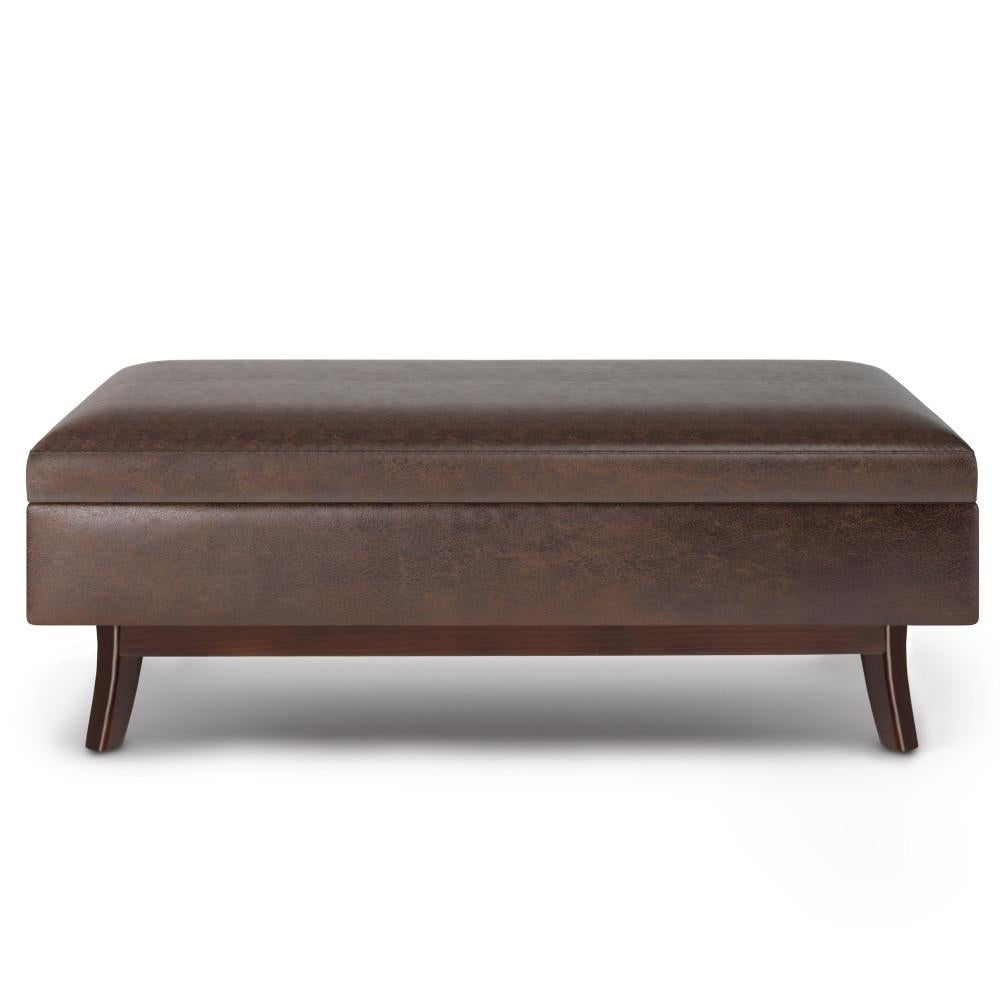 Owen Rectangular Ottoman Storage in Distressed Vegan Leather 48" Mid Century Design Image 8