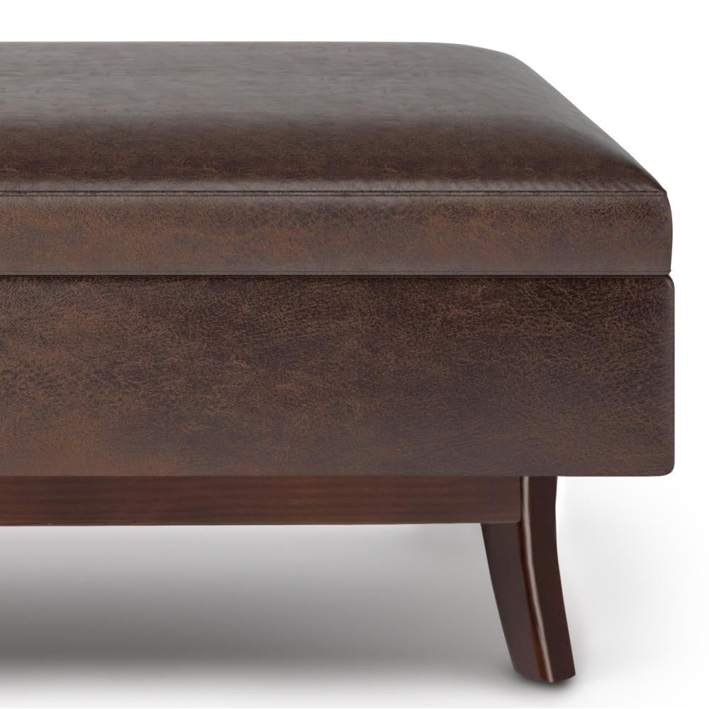 Owen Rectangular Ottoman Storage in Distressed Vegan Leather 48" Mid Century Design Image 9