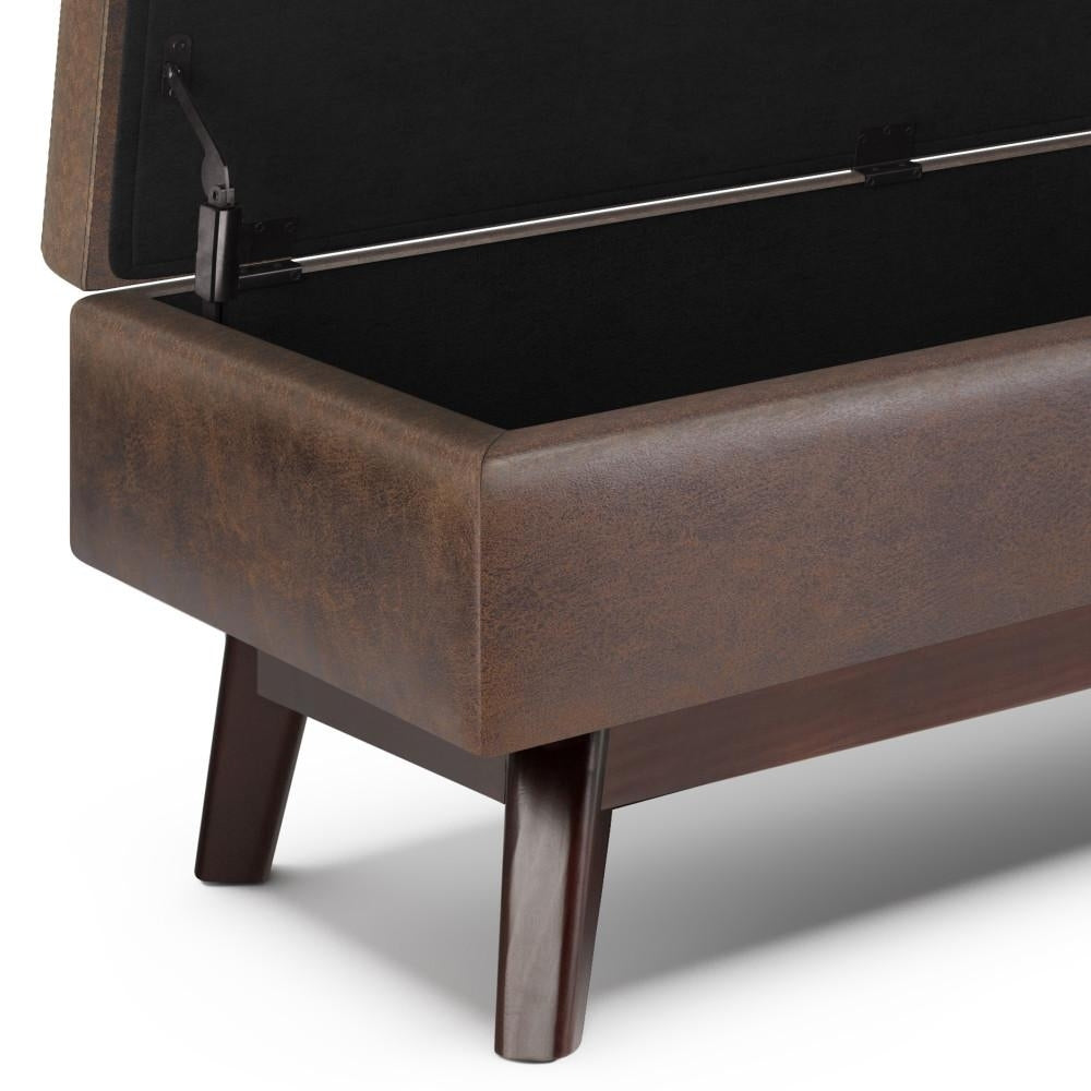 Owen Rectangular Ottoman Storage in Distressed Vegan Leather 48" Mid Century Design Image 10