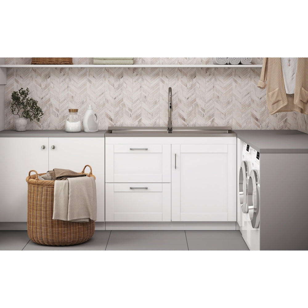 Modern Wide Shaker Laundry Cabinet 46 Inch Stainless Steel Sink Brushed Nickel Image 2