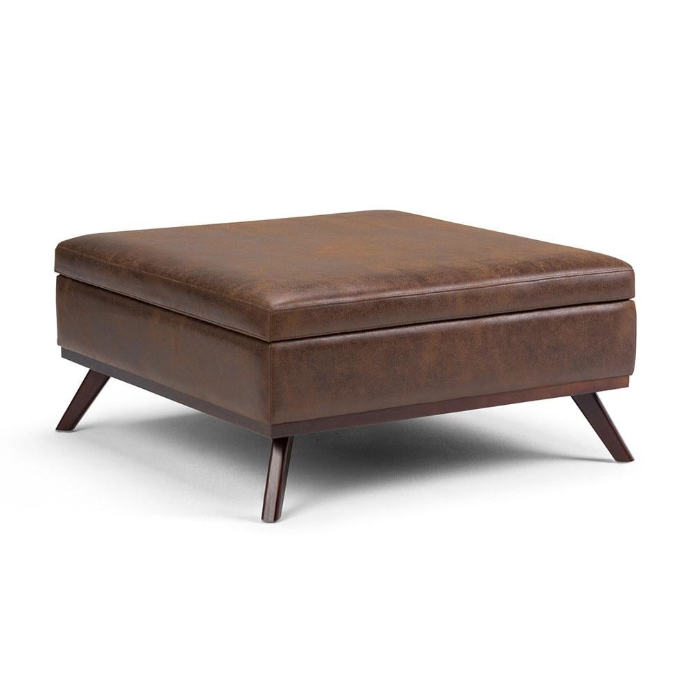 Owen Medium Square Coffee Table Ottoman Distressed Vegan Leather Storage 36x36 Image 4