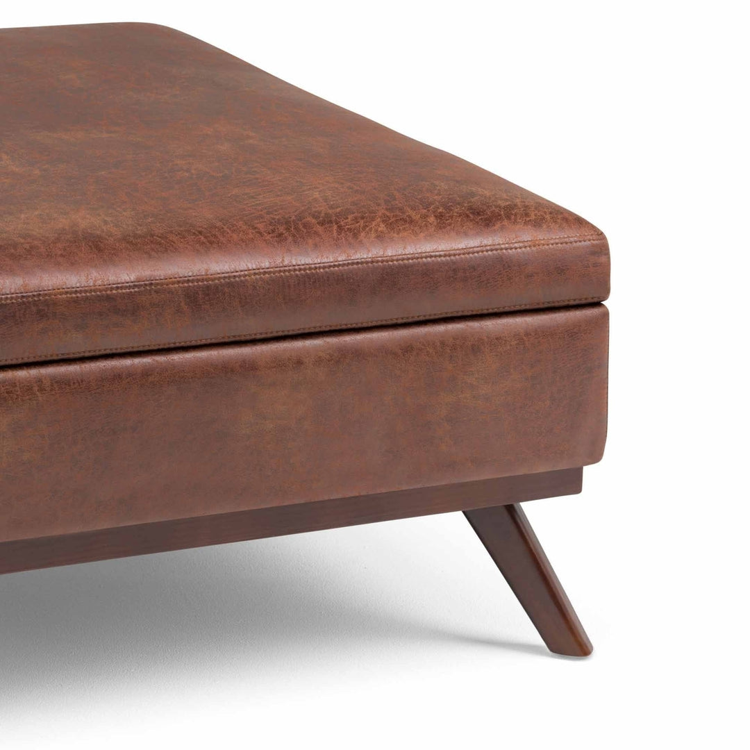 Owen Medium Square Coffee Table Ottoman Distressed Vegan Leather Storage 36x36 Image 11