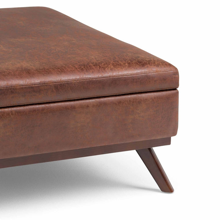 Owen Medium Square Coffee Table Ottoman Distressed Vegan Leather Storage 36x36 Image 11