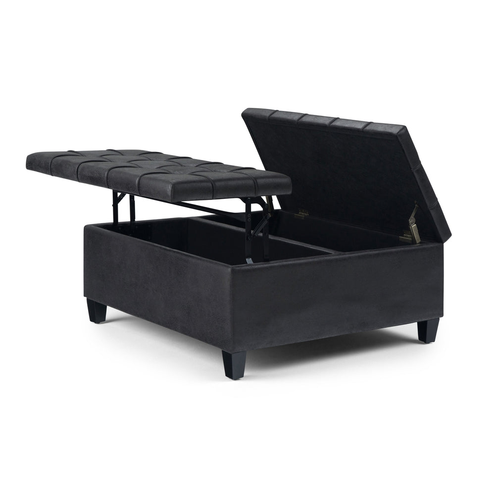 Harrison Coffee Table Ottoman in Distressed Vegan Leather Image 2